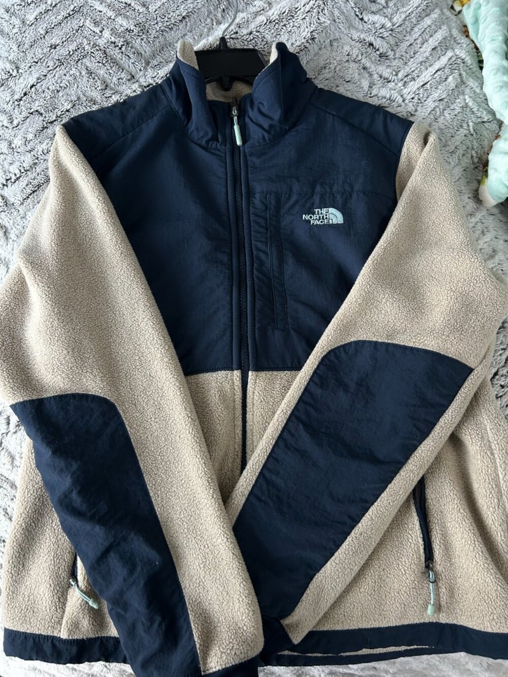 The North Face Women’s Fleece Jacket Large Cream Tan Navy Full Zip Outdoor Size - Picture 1 of 7